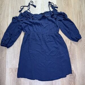 A Loves A Off The Shoulder Navy Blue‎ 100% Silk Mini Dress Women's Size Medium